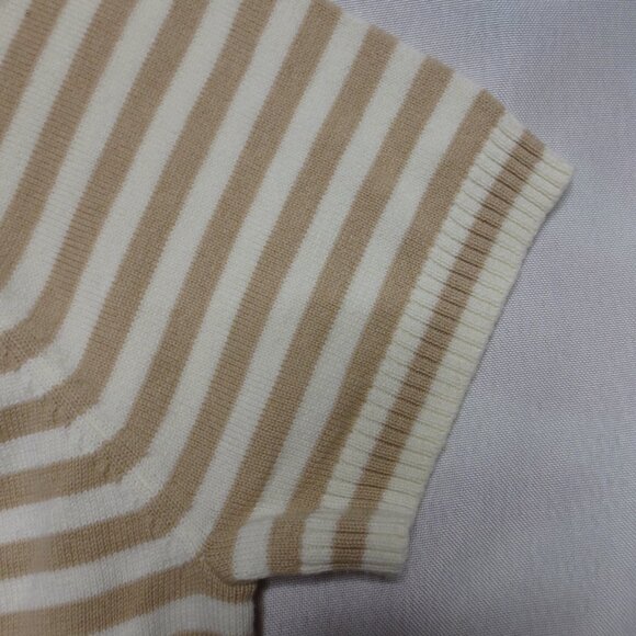 TOMMY HILFIGER womens TOP shirt STRIPED cream TAN sweater CARDIGAN SIZE M - Picture 7 of 8